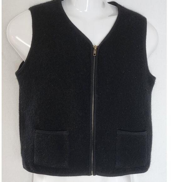 Vtg Casual Corner Boho Black Wool Sleeveless Vest with Zipper, Pockets W Med - Picture 1 of 7